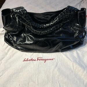 Salvatore Ferragamo Handbag Enamel Lined Black